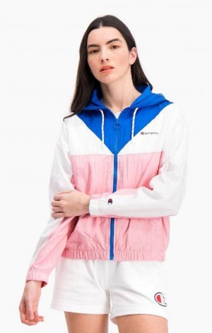 Dámské Bundy Champion Colour Block S Kapucí Track Jacket Bílé Růžové | 5270-UOEQH