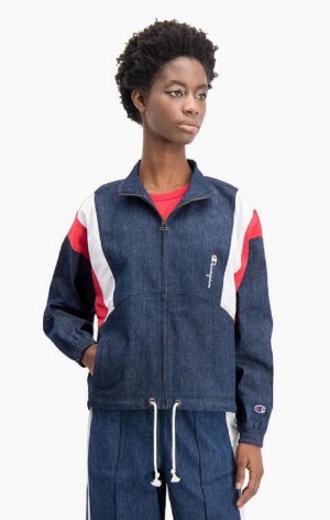 Dámské Bundy Champion Denim Stripe Track Jacket Tyrkysové Blankyt | 4217-YJHMT