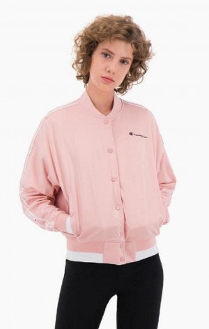 Dámské Bundy Champion Logo Tape Bi-Colour Trim Bomber Jacket Růžové | 1625-GEQSN