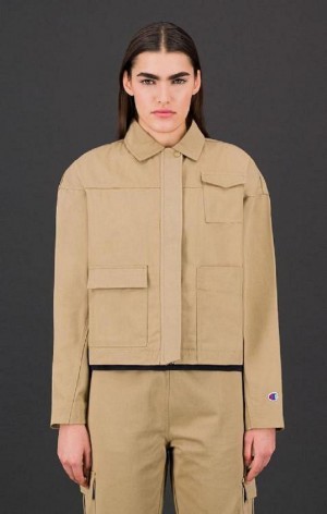 Dámské Bundy Champion Military Inspired Cropped Jacket Světle Hnědé | 1679-YFHWC