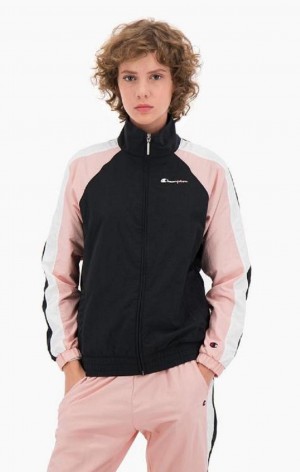 Dámské Bundy Champion Two Tone Stripe Seam Track Jacket Černé Růžové | 9680-HWBDT