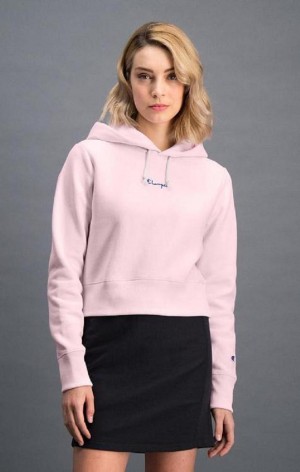 Dámské Mikina s Kapucí Champion Cropped Reverse Weave Script Logo Hoodie Růžové | 7084-HDSAV