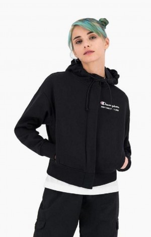 Dámské Mikina s Kapucí Champion New York Hoodie Černé | 9384-CERYV