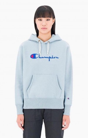 Dámské Mikina s Kapucí Champion Script Logo Reverse Weave Hoodie Tyrkysové Blankyt | 1945-PXNFK