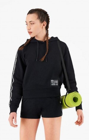 Dámské Mikina s Kapucí Champion USA Cropped Hoodie Černé | 4860-IANMS