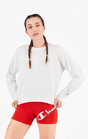 Dámské Mikiny Champion Contrast Rubber Script Logo Sweatshirt Bílé | 5179-DIJKL