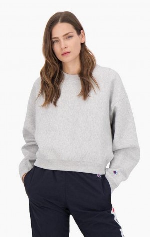 Dámské Mikiny Champion Cropped Reverse Weave Sweatshirt Světle Šedé | 0143-ZQPTO