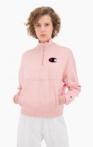 Dámské Mikiny Champion Half Zip-Up Fleece Velvet C Sweatshirt Růžové | 6913-GLQYO