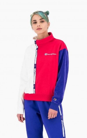 Dámské Mikiny Champion High Neck Colour Block Retro Sweatshirt Červené Bílé | 7821-TECDJ