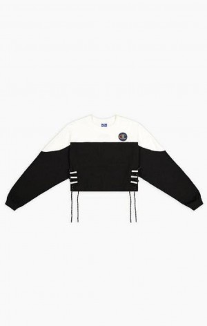 Dámské Mikiny Champion Krajkové Up Side Colour Block Copped Sweatshirt Černé Bílé | 8625-AFYES