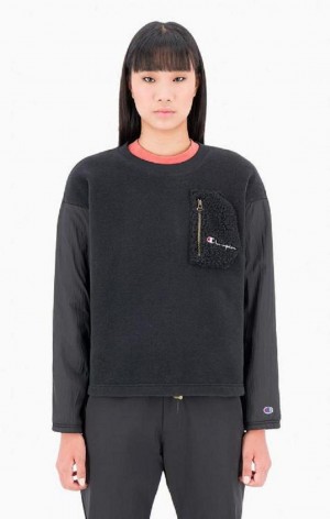 Dámské Mikiny Champion Patchwork Velour + Fleece Sweatshirt Černé | 5014-PBNXR