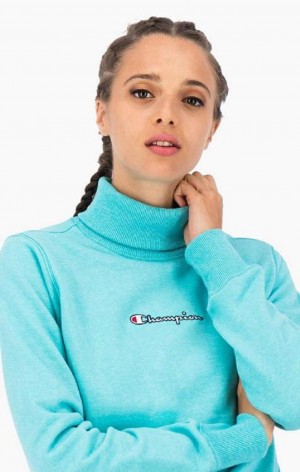 Dámské Mikiny Champion Satin Stitch Script Logo Sweatshirt Tyrkysové | 5392-KJGTZ