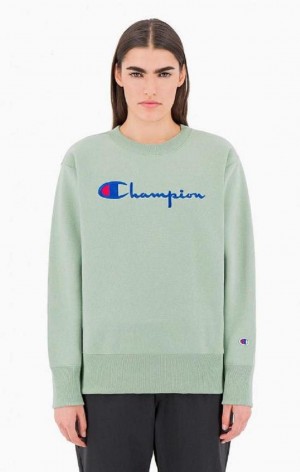 Dámské Mikiny Champion Script Logo Reverse Weave Sweatshirt Zelene | 6850-ESYIO