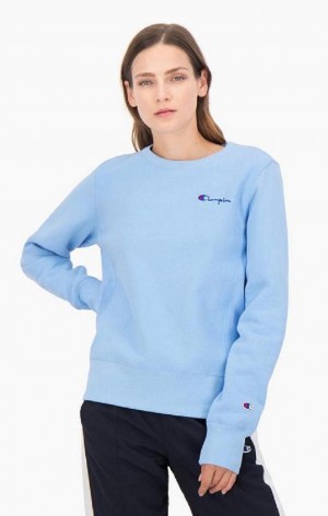 Dámské Mikiny Champion Small Script Logo Reverse Weave Sweatshirt Světle Blankyt | 9574-OPFQS