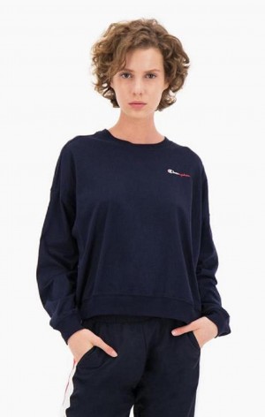 Dámské Mikiny Champion Two Tone Logo Stripe Back Sweatshirt Tmavě Blankyt | 9875-NMSAP