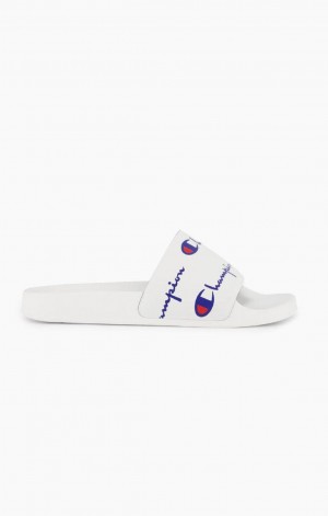 Dámské Nazouváky Champion Repeat Script Logo Print Pool Slides Bílé | 5328-NSXEP