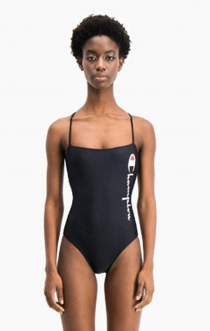 Dámské Plavky Champion Cross Back Large Script Logo Swimsuit Černé | 5241-BKWLM