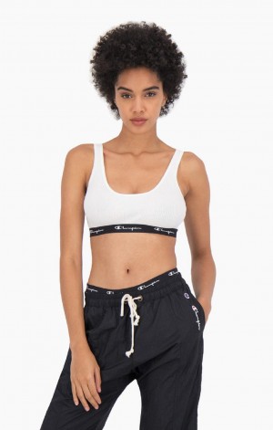 Dámské Plavky Champion Žebrovaný Bavlněné Logo Trim Bralette Bílé | 2408-IFYBQ