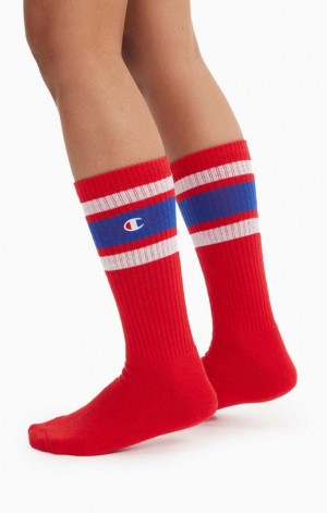 Dámské Ponožky Champion Stripe Žebrovaný Crew Socks Červené | 9461-JQCTB