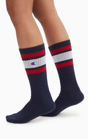 Dámské Ponožky Champion Stripe Žebrovaný Crew Socks Tmavě Blankyt | 9274-URXPJ