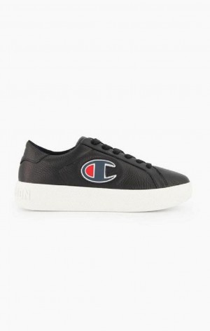 Dámské Sportovní Boty Champion C Logo Textured Læder Platformy Trainers Černé | 8725-HTGRF