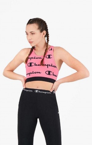 Dámské Sportovní Podprsenka Champion Script Logo Print Racer Back Sports Bra Fuchsie | 8247-OFTXR