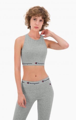 Dámské Sportovní Podprsenka Champion Script Logo Pasem Racer Back Sports Bra Světle Šedé | 2936-URNQF