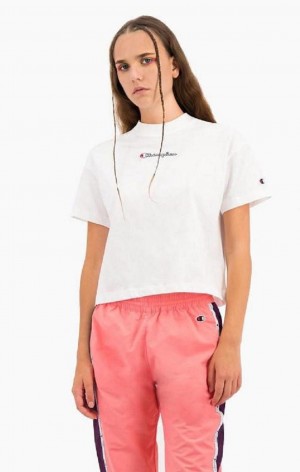 Dámské Tričko Champion Cropped Script Logo T-Shirt Bílé | 9152-PVTDL