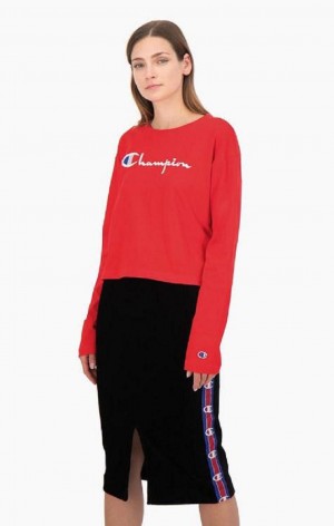 Dámské Tričko Champion Cropped Script Logo Jersey Top Červené | 8734-EDLFM