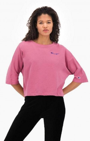 Dámské Tričko Champion Cropped Script Logo T-Shirt Červené | 4172-KICER