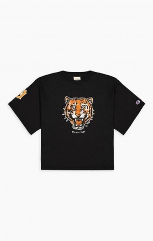 Dámské Tričko Champion Detroit MLB Cropped T-Shirt Černé | 7495-AYLJX