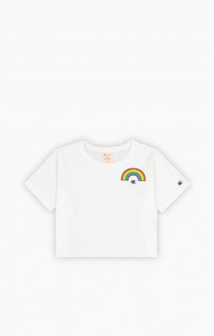 Dámské Tričko Champion PRIDE Crew Neck Cropped T-Shirt Bílé | 0197-YZVRN