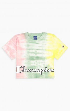 Dámské Tričko Champion Pastel Tie Dye Cropped Script Logo T-Shirt Růžové Zelene | 7918-KJMFA