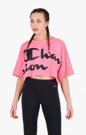 Dámské Tričko Champion Script Logo Cropped T-Shirt Fuchsie | 8432-YRTGU