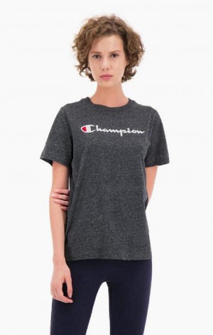 Dámské Tričko Champion Velvet Script Logo T-Shirt Světle Šedé | 6539-YDPOZ