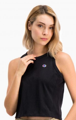 Dámské Tričko Champion Žebrovaný Insert Cropped Tank Top Černé | 4658-OWEPV