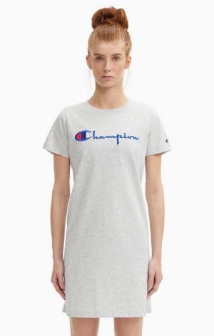 Dámské Šaty Champion Script Logo Midi T-Shirt Šaty Světle Šedé | 0847-BXRGL