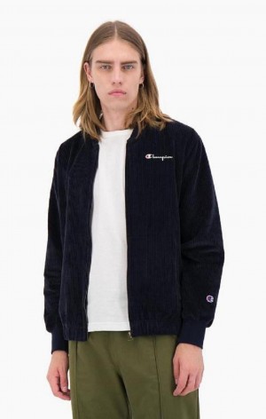 Pánské Bundy Champion Corduroy Script Logo Bomber Jacket Tmavě Blankyt | 6498-NLAPI