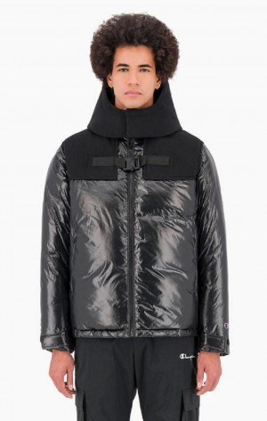 Pánské Bundy Champion Přezkou Yoke Panel Zip-Up Polstrovaný Jacket Černé | 7261-WTIUG