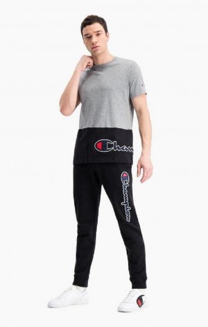 Pánské Jogger Kalhoty Champion Satin Script Logo Bavlněné Terry Joggers Černé | 7342-GFVRL