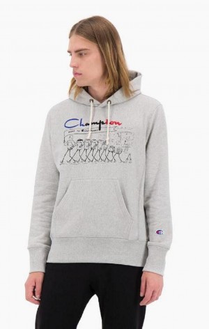 Pánské Mikina s Kapucí Champion Archive Centenary Print Reverse Weave Hoodie Světle Šedé | 7830-GRKTW