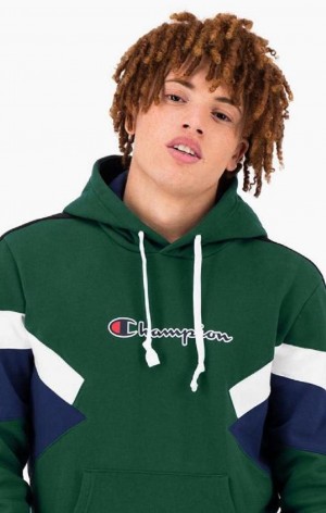 Pánské Mikina s Kapucí Champion Colour Block Insert Fleece Hoodie Světle Zelene | 5281-HWDUO