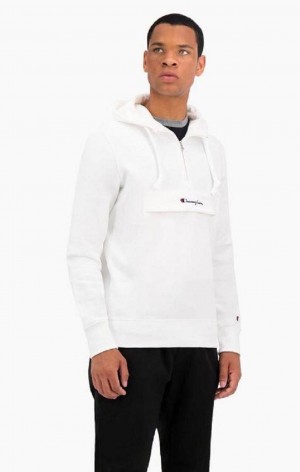 Pánské Mikina s Kapucí Champion Half Zip-Up Flap Pocket Fleece Hoodie Bílé | 2615-NMXLR