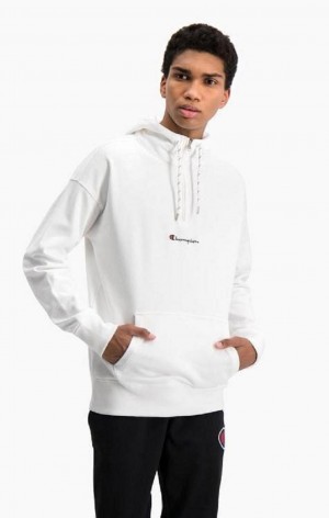 Pánské Mikina s Kapucí Champion Half Zip-Up Oversized Script Logo Hoodie Bílé | 7658-AGIDQ