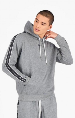 Pánské Mikina s Kapucí Champion Jacquard Logo Tape Hoodie Tmavě Šedé | 4502-OAZSR