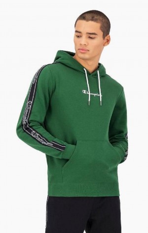 Pánské Mikina s Kapucí Champion Jacquard Logo Tape Hoodie Světle Zelene | 7054-AZNPK