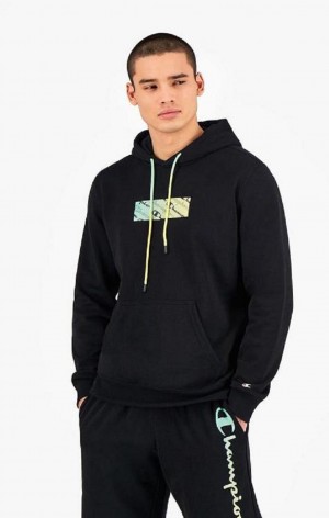 Pánské Mikina s Kapucí Champion Rainbow Box Script Logo Hoodie Černé | 1027-AFICW