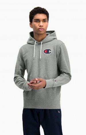 Pánské Mikina s Kapucí Champion Satin C Logo Bavlněné Terry Hoodie Tmavě Šedé | 8654-UCKRI