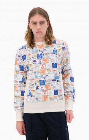 Pánské Mikiny Champion Archive Print Reverse Weave Sweatshirt Bílé | 6302-VMRKG