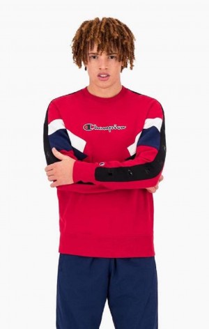 Pánské Mikiny Champion Colour Block Insert Fleece Sweatshirt Červené | 6704-EDORF